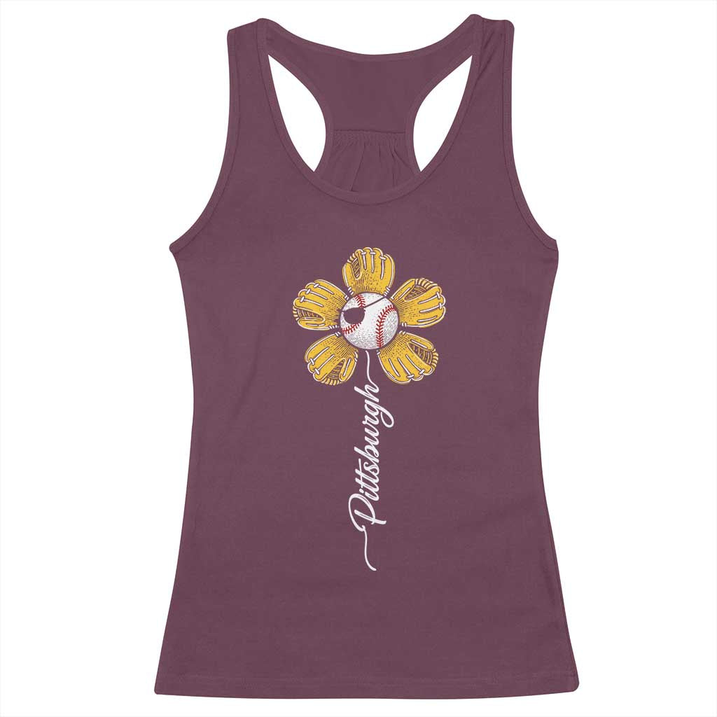Pittsburgh Sport Retro Baseball Flower Racerback Tank Top Funny Game Day