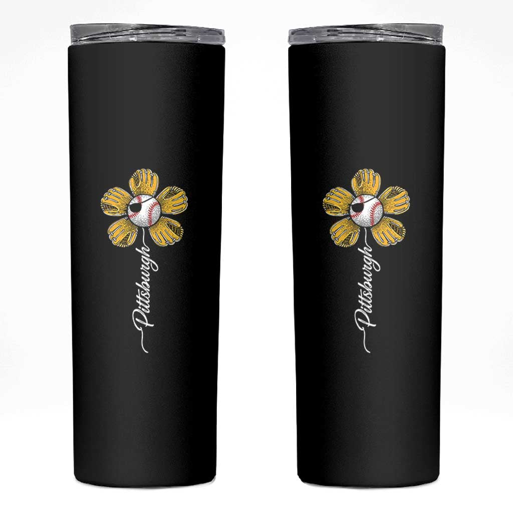 Pittsburgh Sport Retro Baseball Flower Skinny Tumbler Funny Game Day