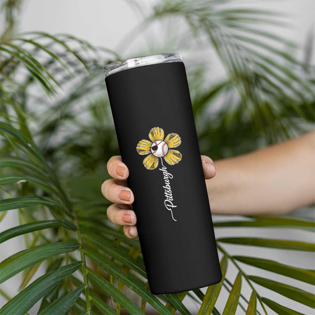 Pittsburgh Sport Retro Baseball Flower Skinny Tumbler Funny Game Day