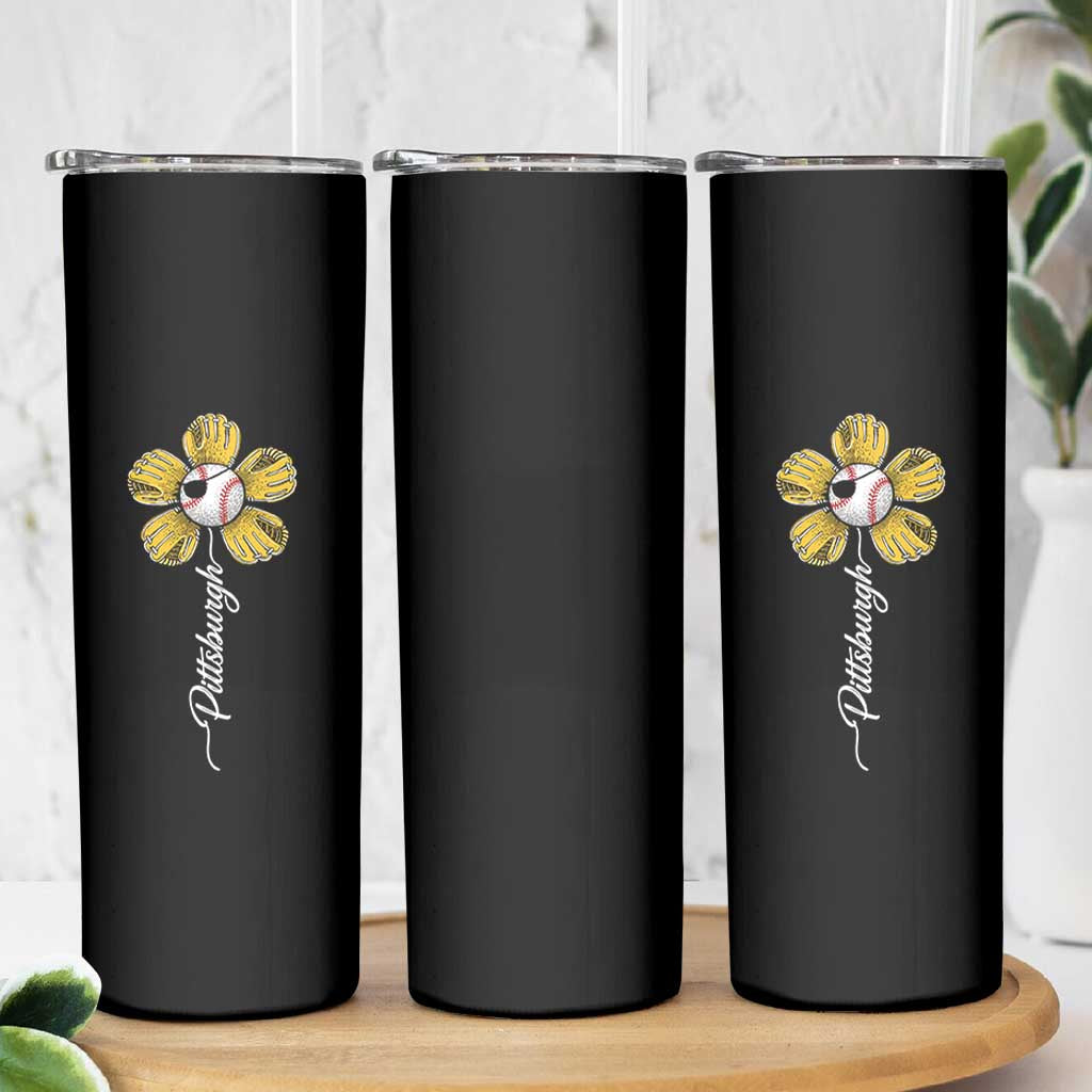 Pittsburgh Sport Retro Baseball Flower Skinny Tumbler Funny Game Day