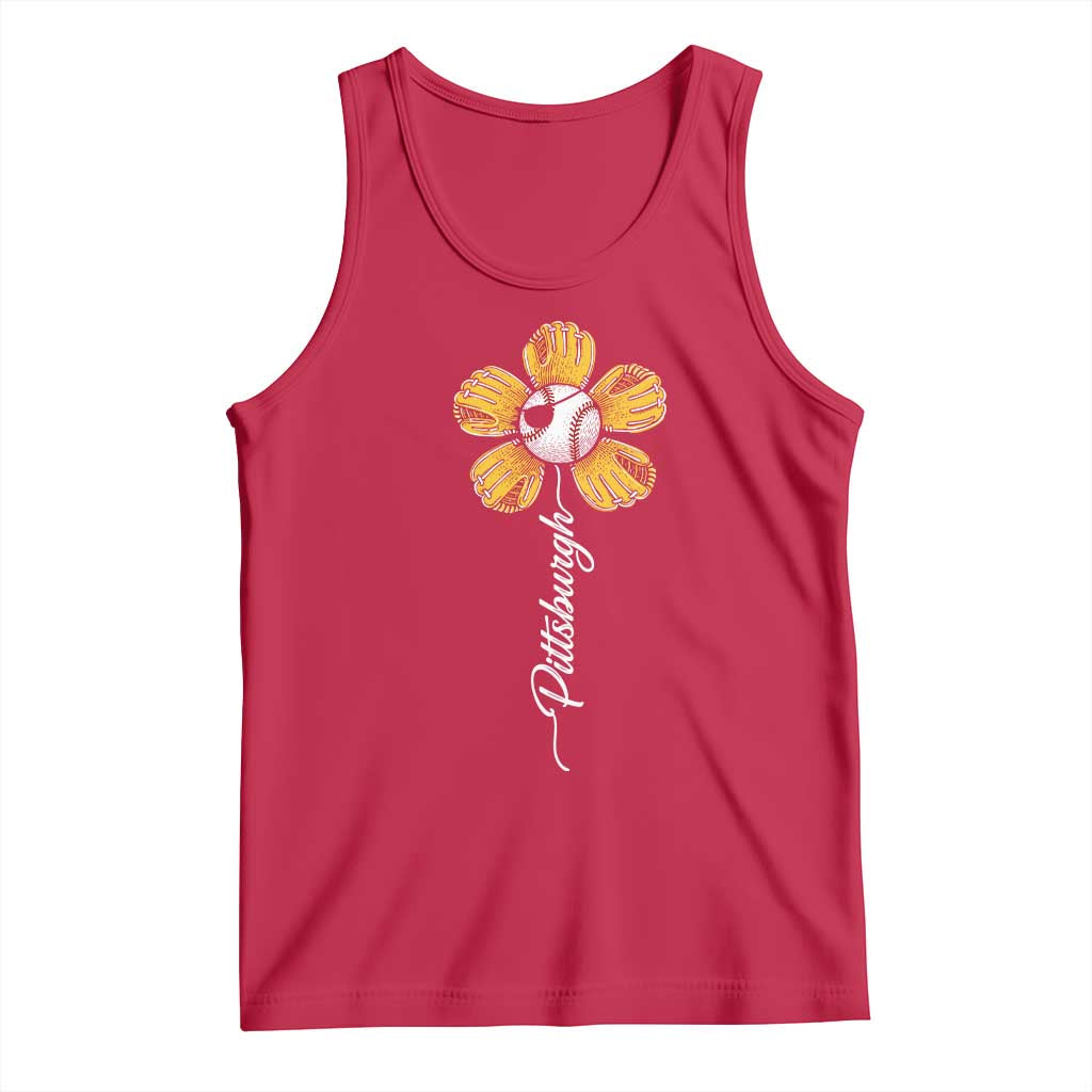Pittsburgh Sport Retro Baseball Flower Tank Top Funny Game Day