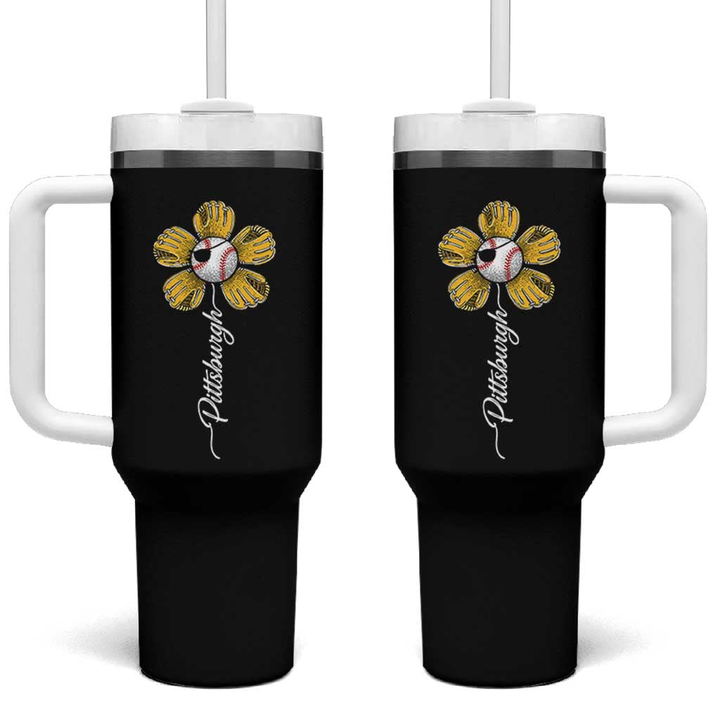 Pittsburgh Sport Retro Baseball Flower Tumbler With Handle Funny Game Day