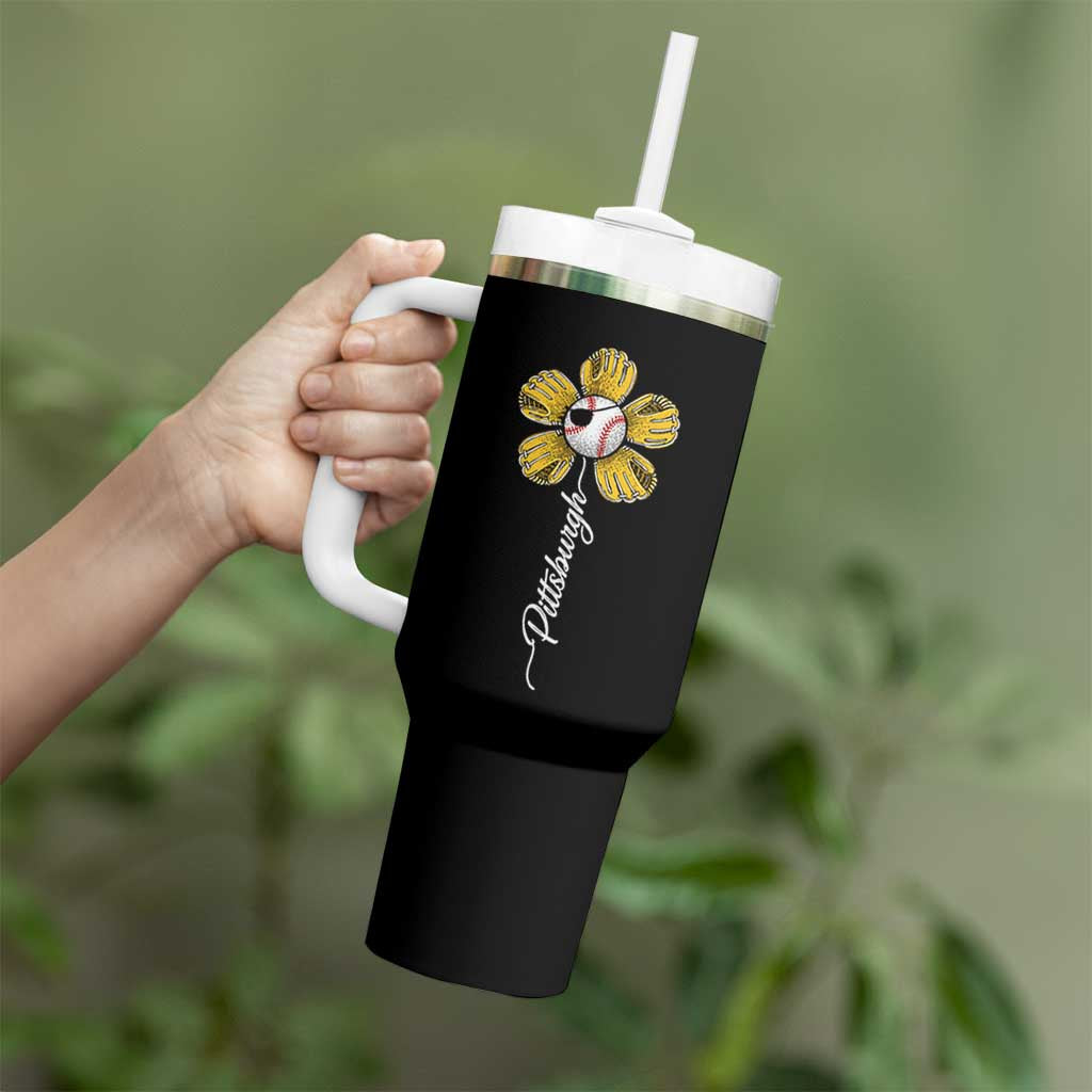 Pittsburgh Sport Retro Baseball Flower Tumbler With Handle Funny Game Day
