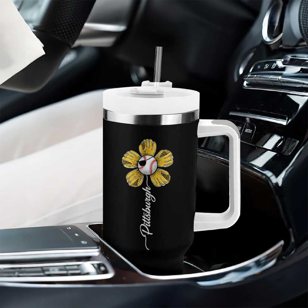 Pittsburgh Sport Retro Baseball Flower Tumbler With Handle Funny Game Day