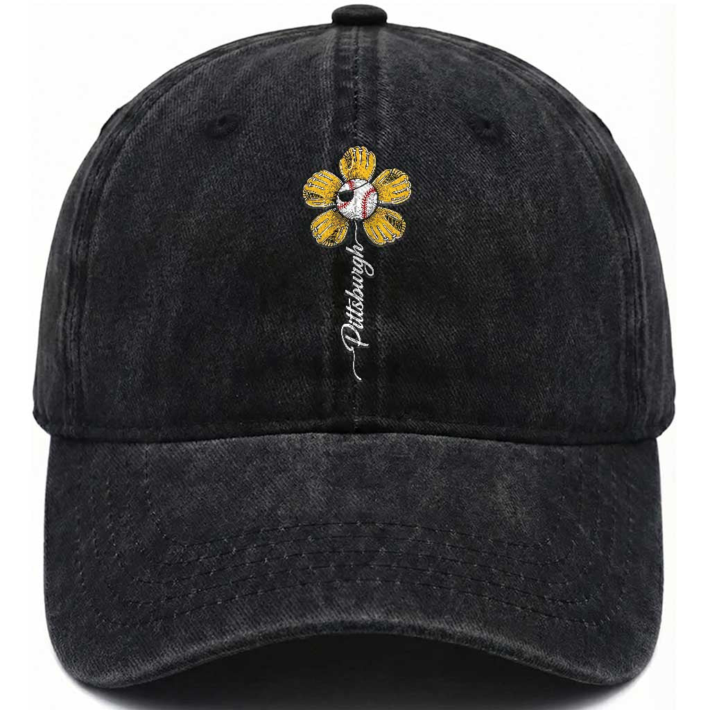 Pittsburgh Sport Retro Baseball Flower Washed Cotton Baseball Cap Funny Game Day