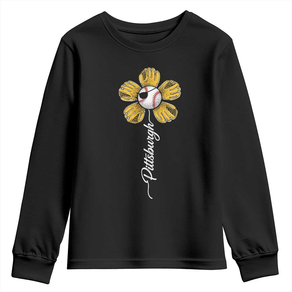 Pittsburgh Sport Retro Baseball Flower Youth Sweatshirt Funny Game Day