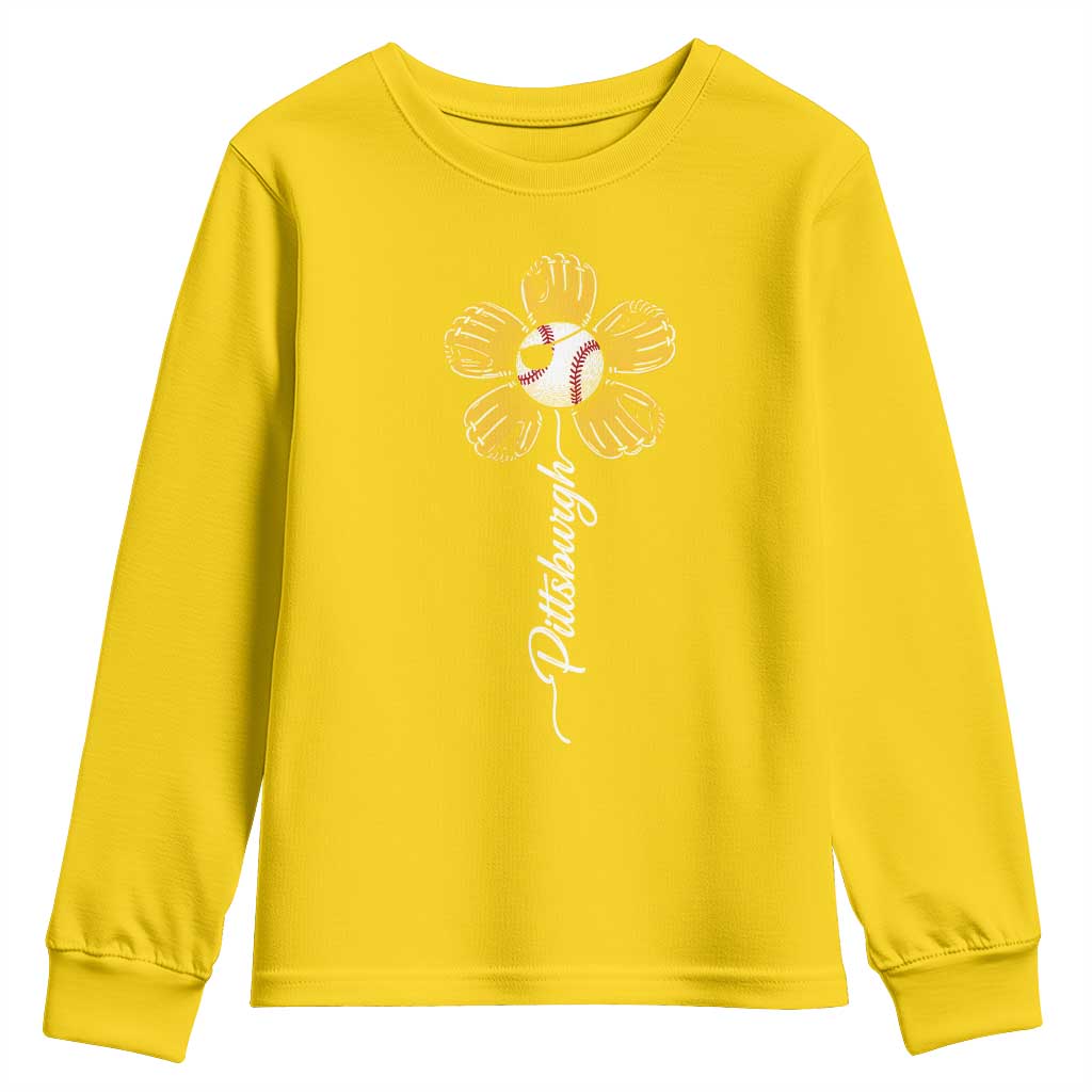 Pittsburgh Sport Retro Baseball Flower Youth Sweatshirt Funny Game Day