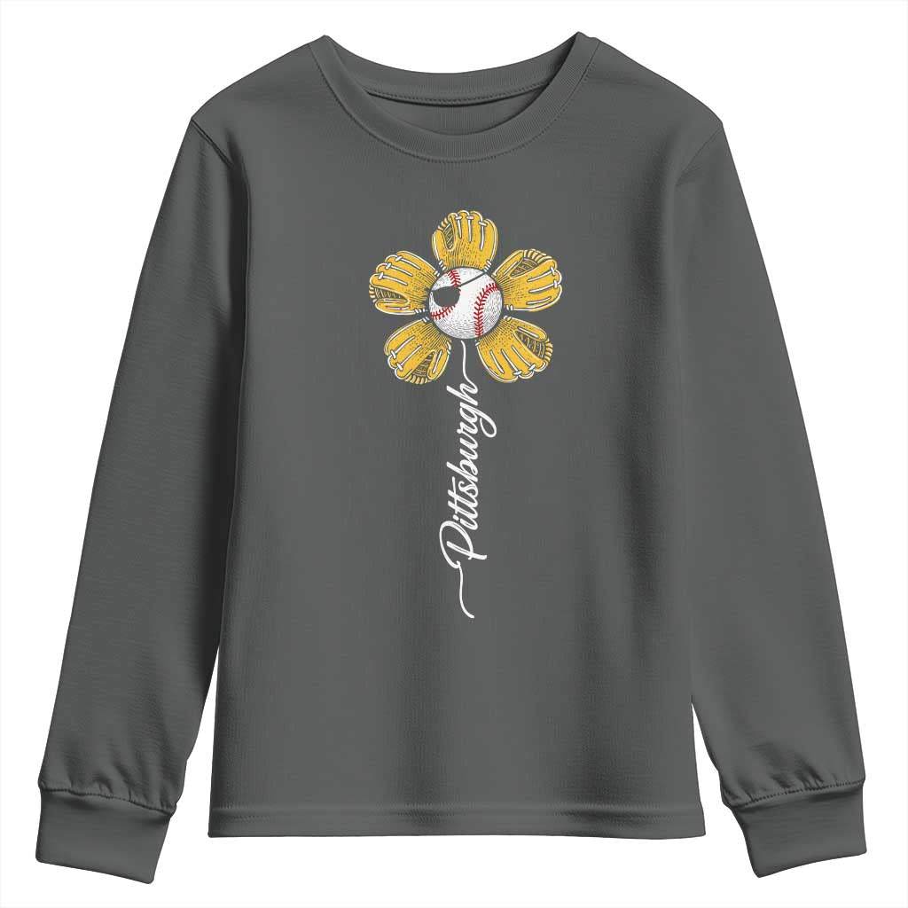 Pittsburgh Sport Retro Baseball Flower Youth Sweatshirt Funny Game Day