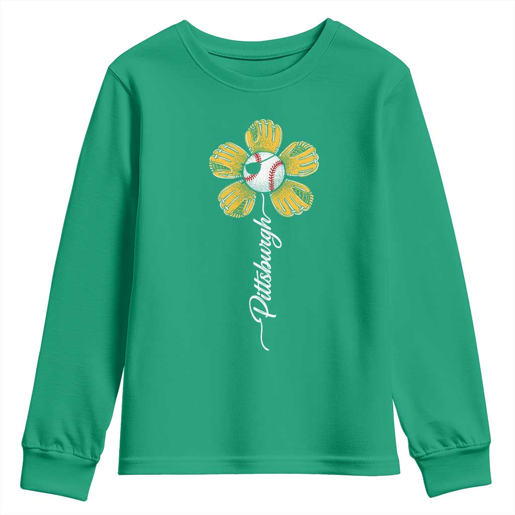 Pittsburgh Sport Retro Baseball Flower Youth Sweatshirt Funny Game Day