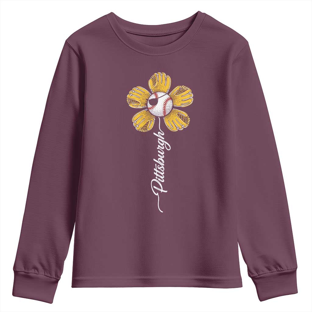 Pittsburgh Sport Retro Baseball Flower Youth Sweatshirt Funny Game Day