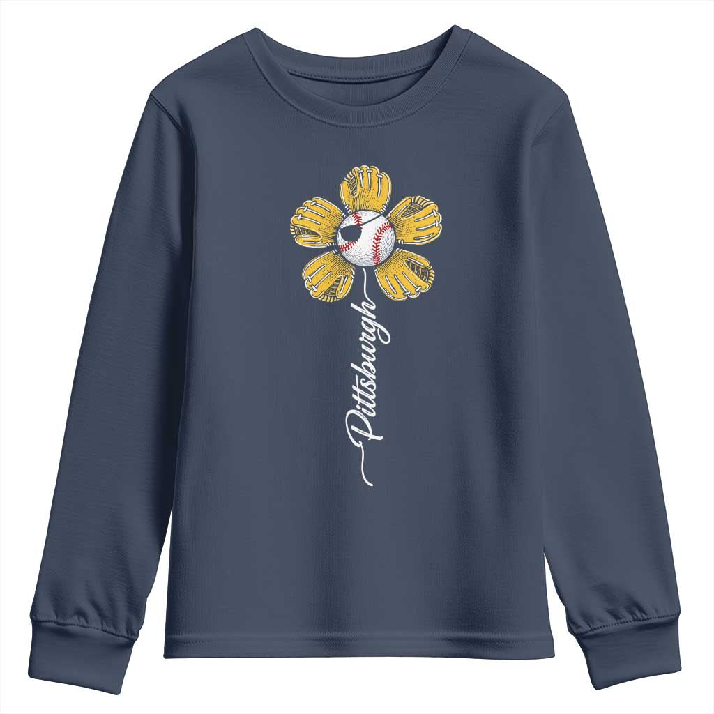 Pittsburgh Sport Retro Baseball Flower Youth Sweatshirt Funny Game Day