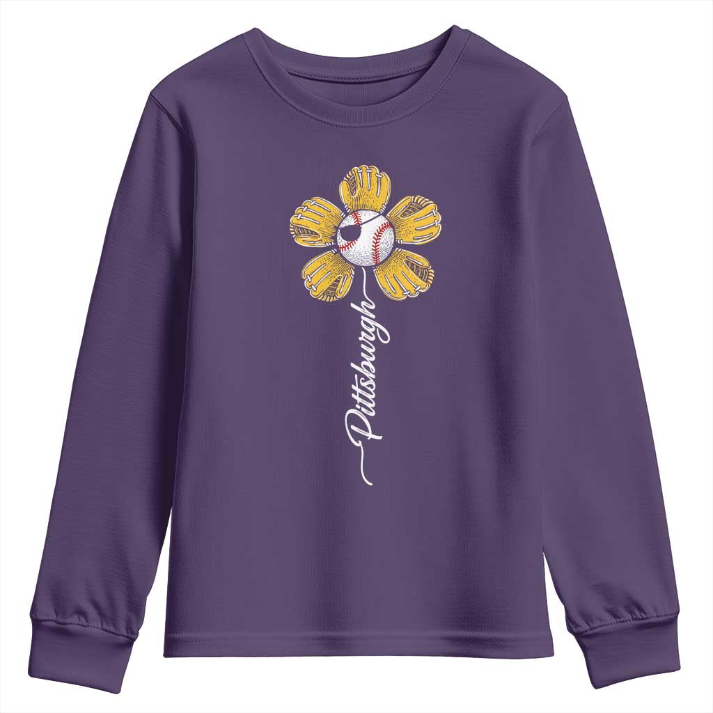 Pittsburgh Sport Retro Baseball Flower Youth Sweatshirt Funny Game Day