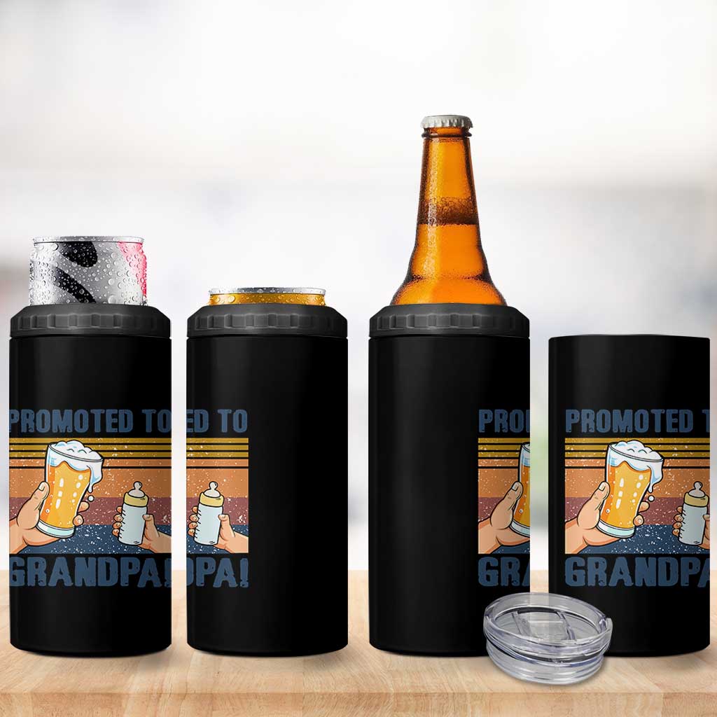 Promoted To Grandpa 4 in 1 Can Cooler Tumbler Retro Vintage Beer Baby Milk Bottle Funny Father's Day - Wonder Print Shop