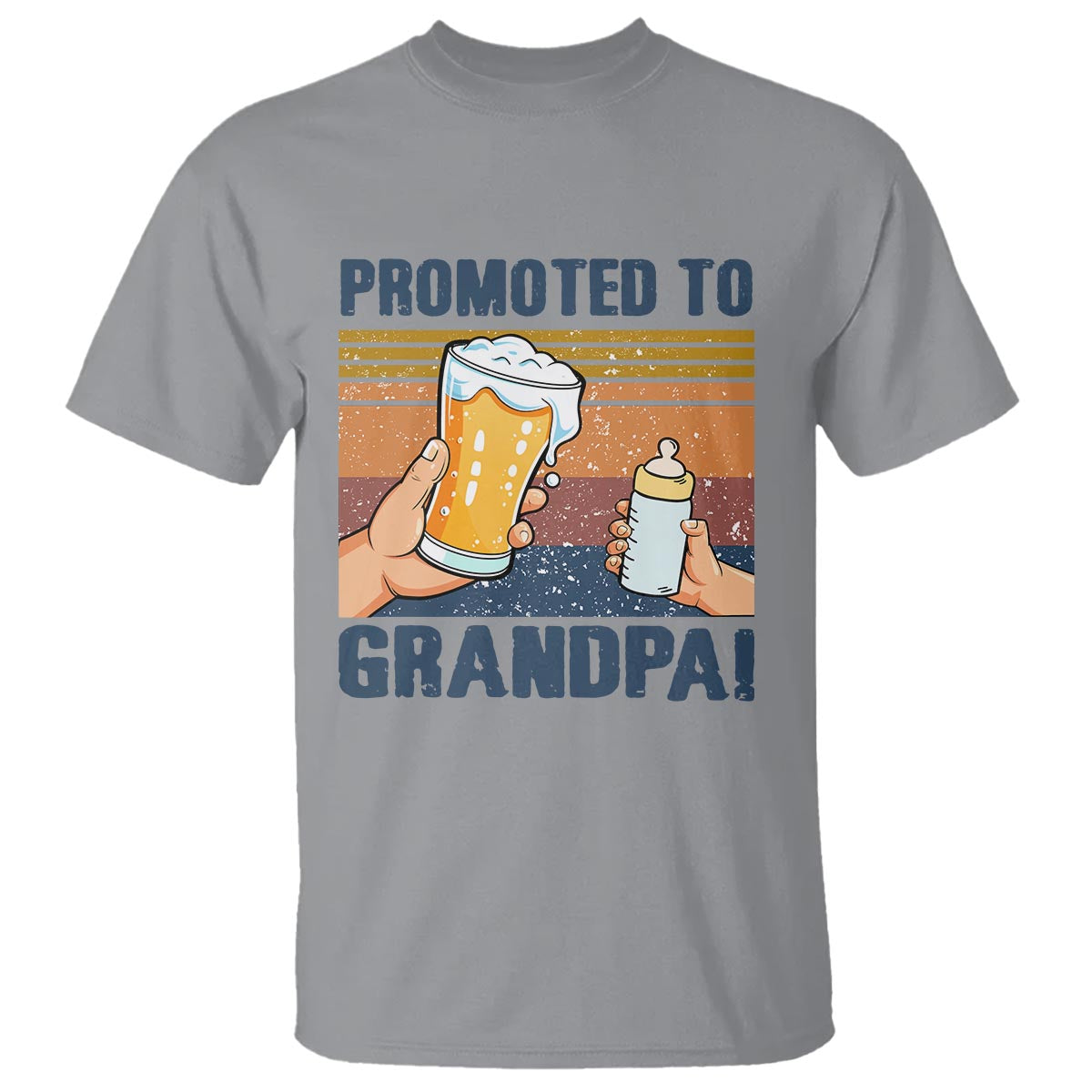 Promoted To Grandpa T Shirt Retro Vintage Beer Baby Milk Bottle Funny Father's Day - Wonder Print Shop