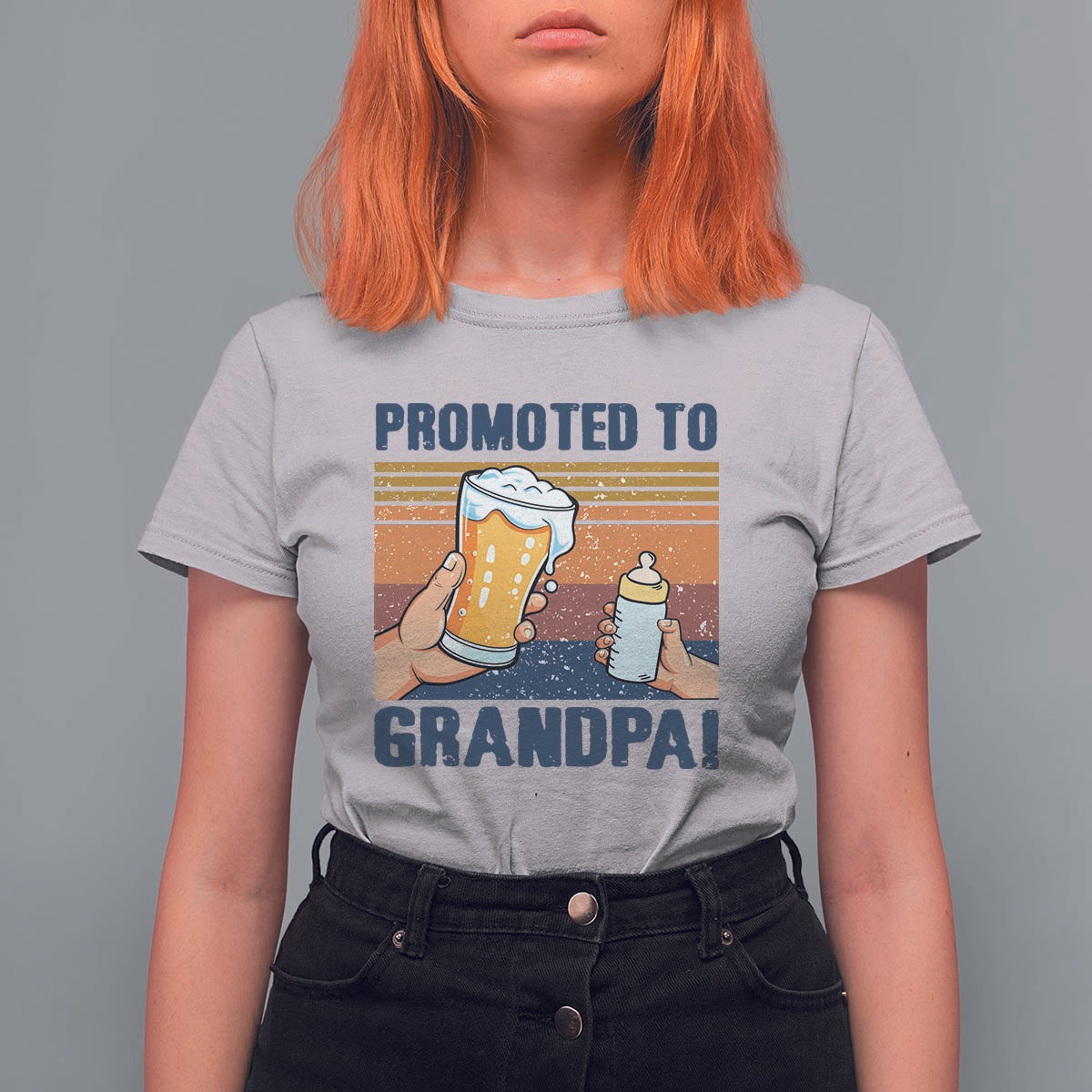 Promoted To Grandpa T Shirt For Women Retro Vintage Beer Baby Milk Bottle Funny Father's Day - Wonder Print Shop