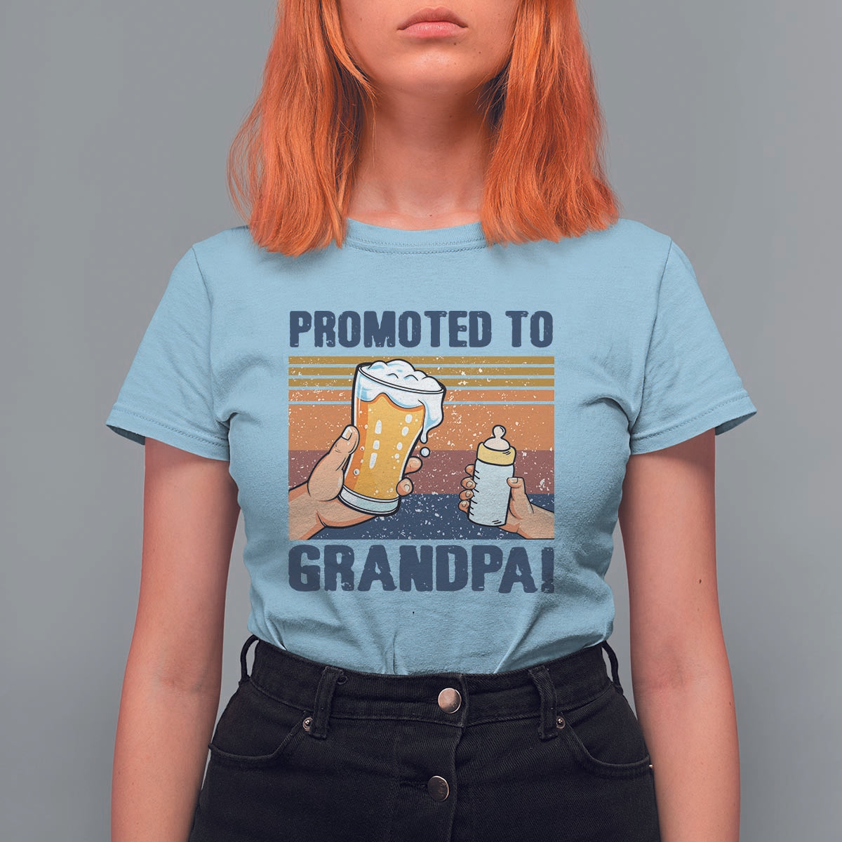 Promoted To Grandpa T Shirt For Women Retro Vintage Beer Baby Milk Bottle Funny Father's Day - Wonder Print Shop