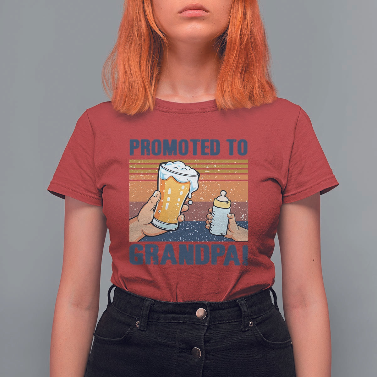 Promoted To Grandpa T Shirt For Women Retro Vintage Beer Baby Milk Bottle Funny Father's Day - Wonder Print Shop