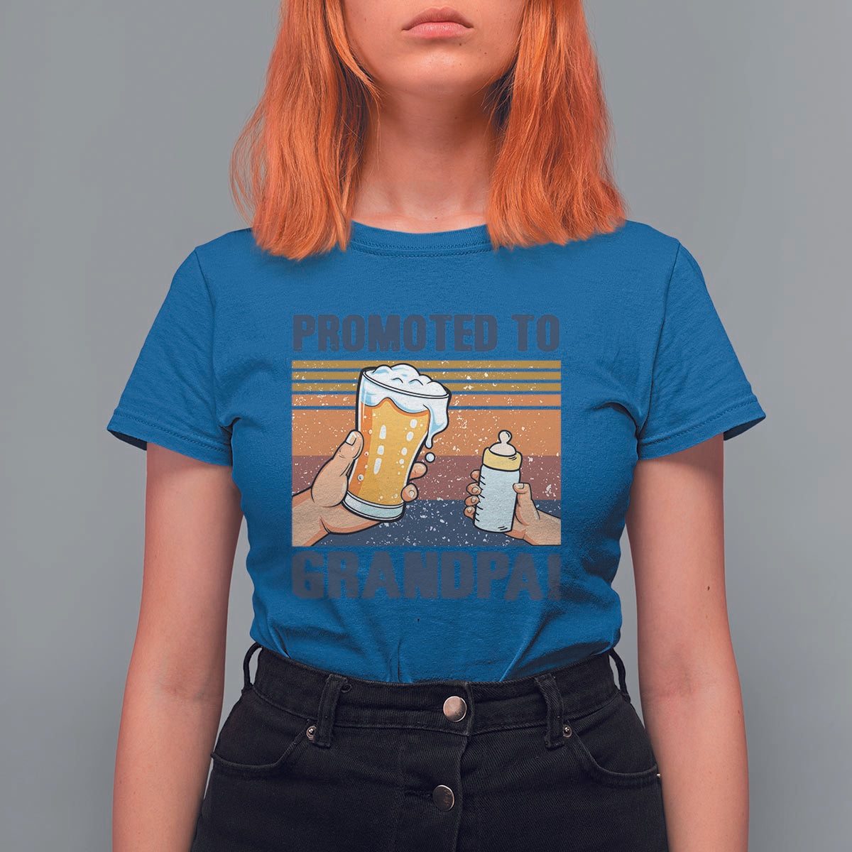 Promoted To Grandpa T Shirt For Women Retro Vintage Beer Baby Milk Bottle Funny Father's Day - Wonder Print Shop