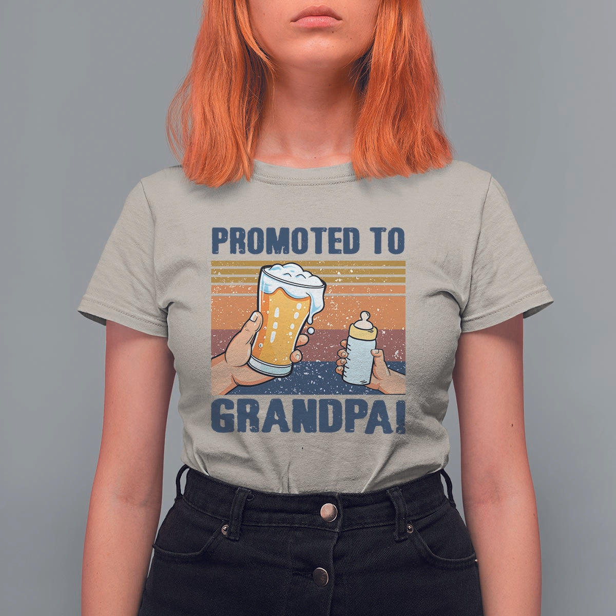 Promoted To Grandpa T Shirt For Women Retro Vintage Beer Baby Milk Bottle Funny Father's Day - Wonder Print Shop
