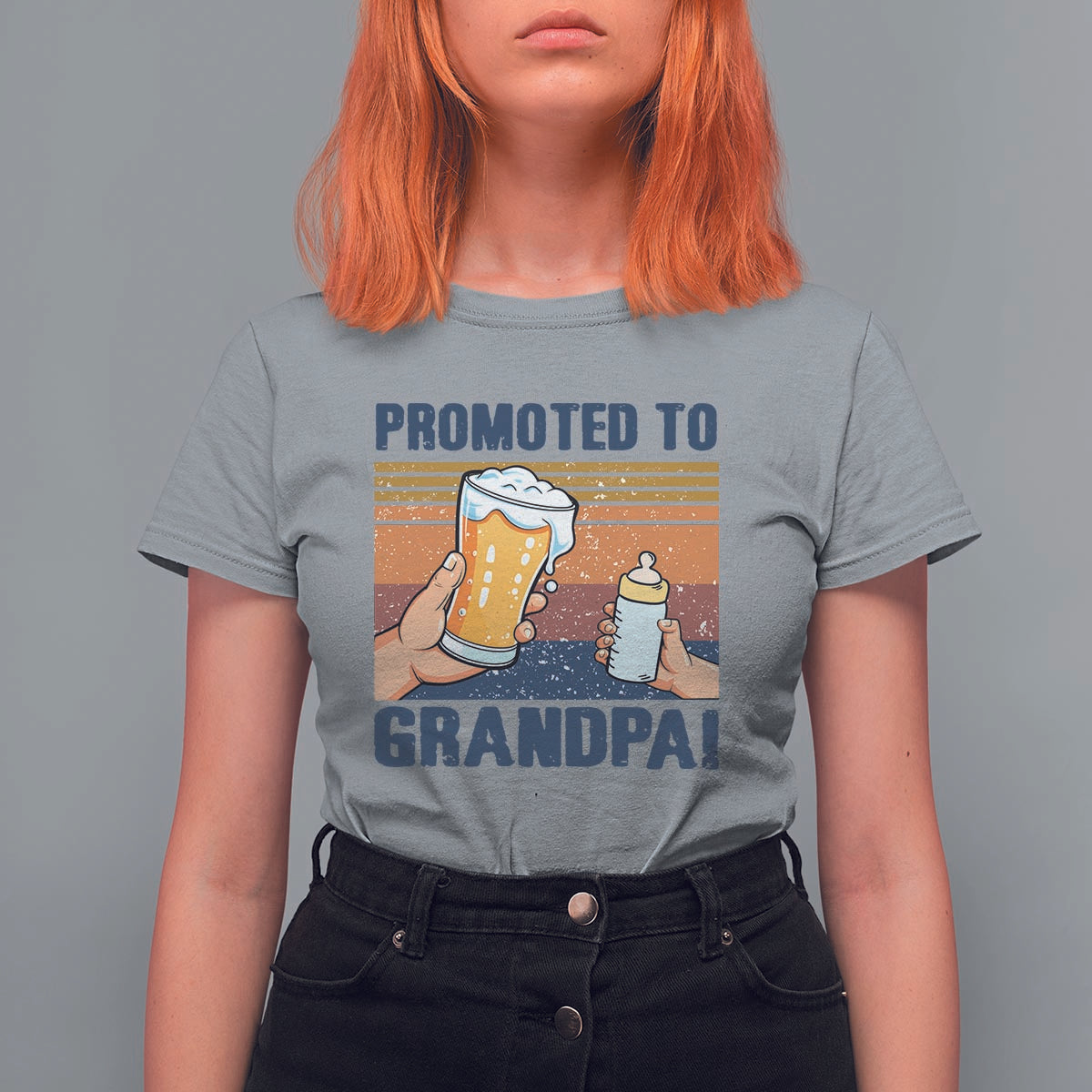 Promoted To Grandpa T Shirt For Women Retro Vintage Beer Baby Milk Bottle Funny Father's Day - Wonder Print Shop