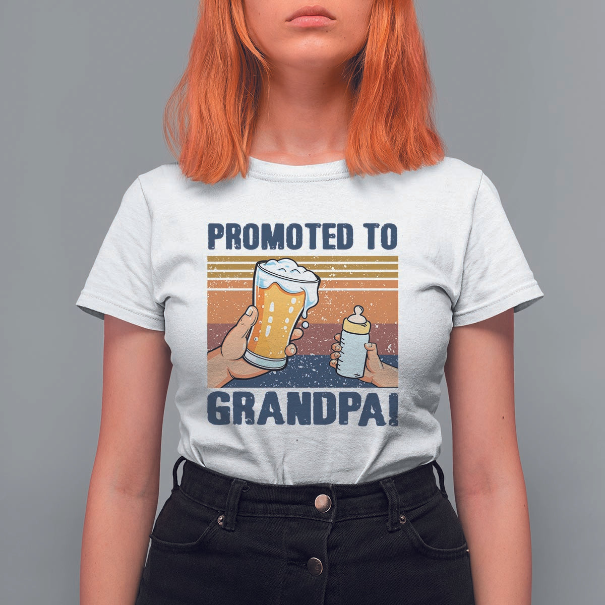 Promoted To Grandpa T Shirt For Women Retro Vintage Beer Baby Milk Bottle Funny Father's Day - Wonder Print Shop