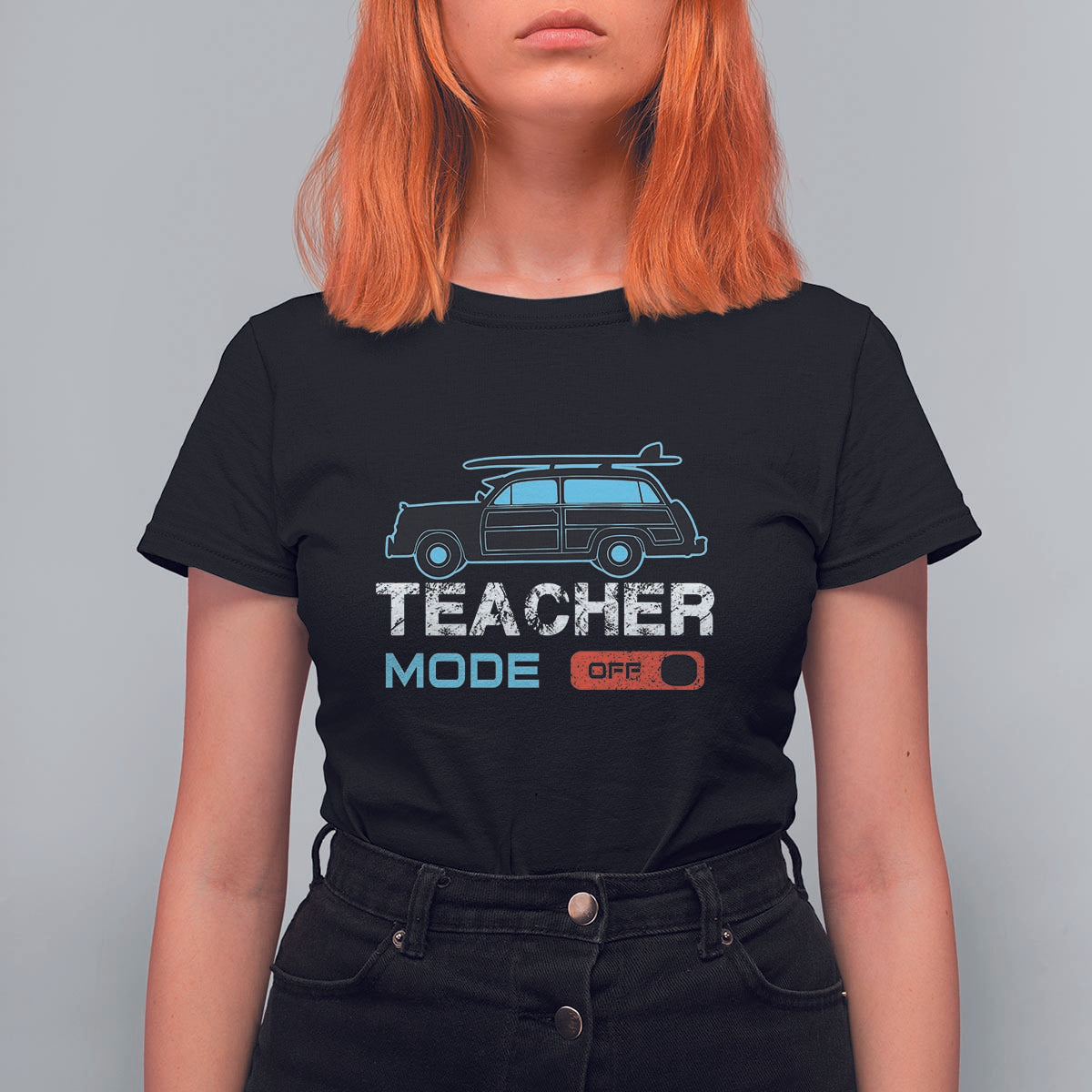 Funny Summer Vacation T Shirt For Women Teacher Mode Off Beach Van Surfing - Wonder Print Shop