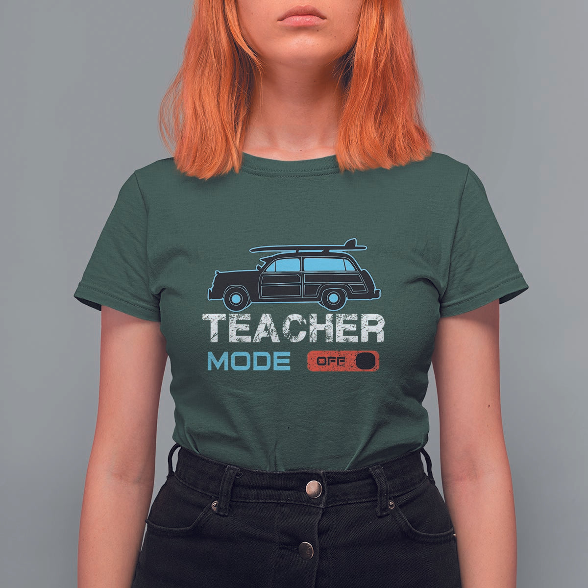Funny Summer Vacation T Shirt For Women Teacher Mode Off Beach Van Surfing - Wonder Print Shop