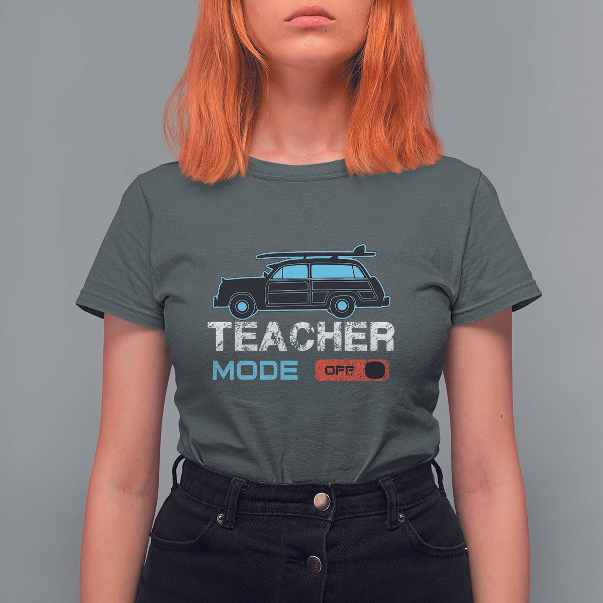 Funny Summer Vacation T Shirt For Women Teacher Mode Off Beach Van Surfing - Wonder Print Shop