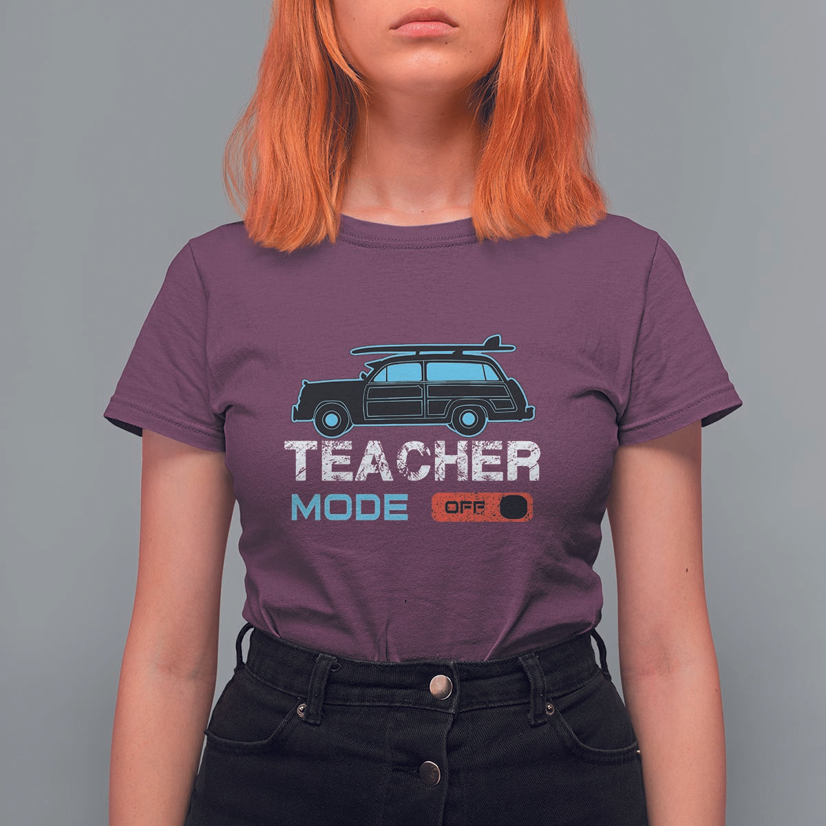 Funny Summer Vacation T Shirt For Women Teacher Mode Off Beach Van Surfing - Wonder Print Shop