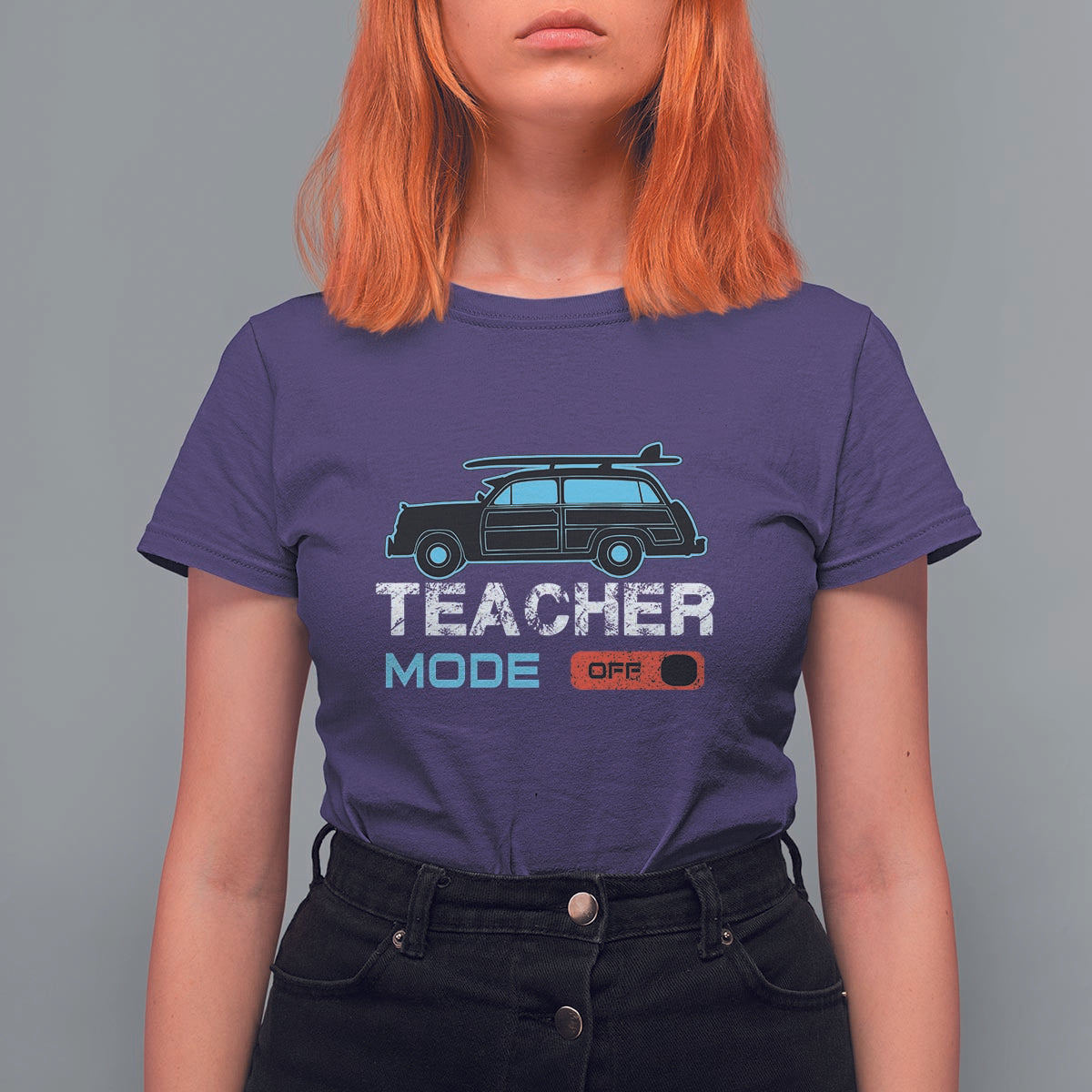 Funny Summer Vacation T Shirt For Women Teacher Mode Off Beach Van Surfing - Wonder Print Shop