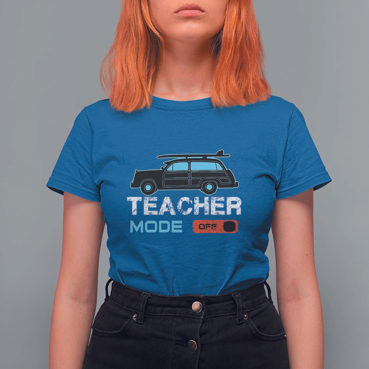 Funny Summer Vacation T Shirt For Women Teacher Mode Off Beach Van Surfing - Wonder Print Shop