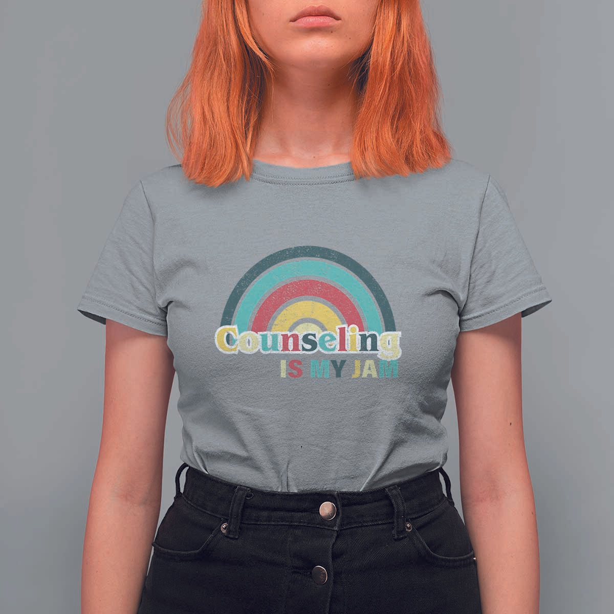 Mental Illness Awareness T Shirt For Women Couseling Is My Jam Retro Groove Rainbow - Wonder Print Shop