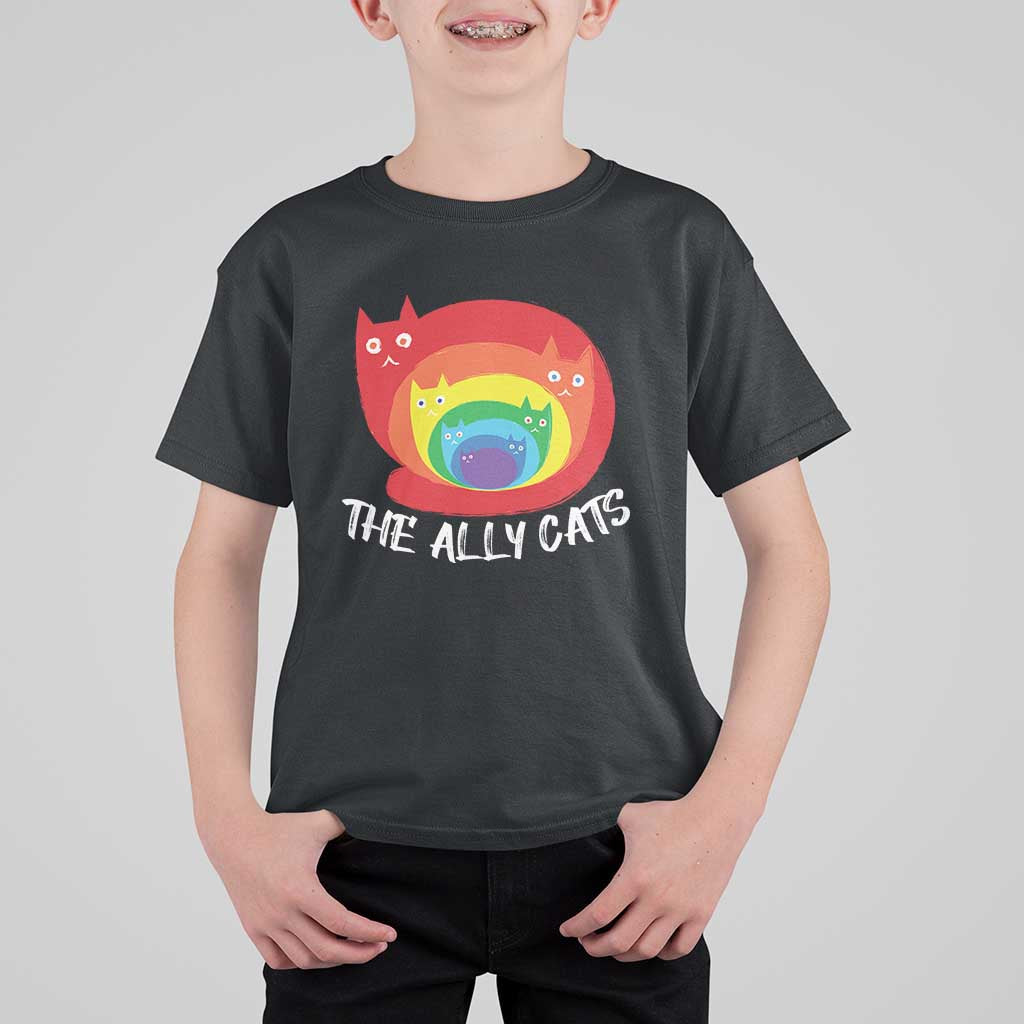 Funny LGBT The Ally Cats T Shirt For Kid Pride Month Rainbow Cat