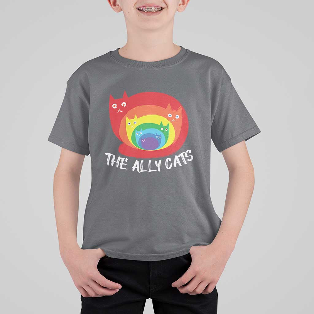 Funny LGBT The Ally Cats T Shirt For Kid Pride Month Rainbow Cat