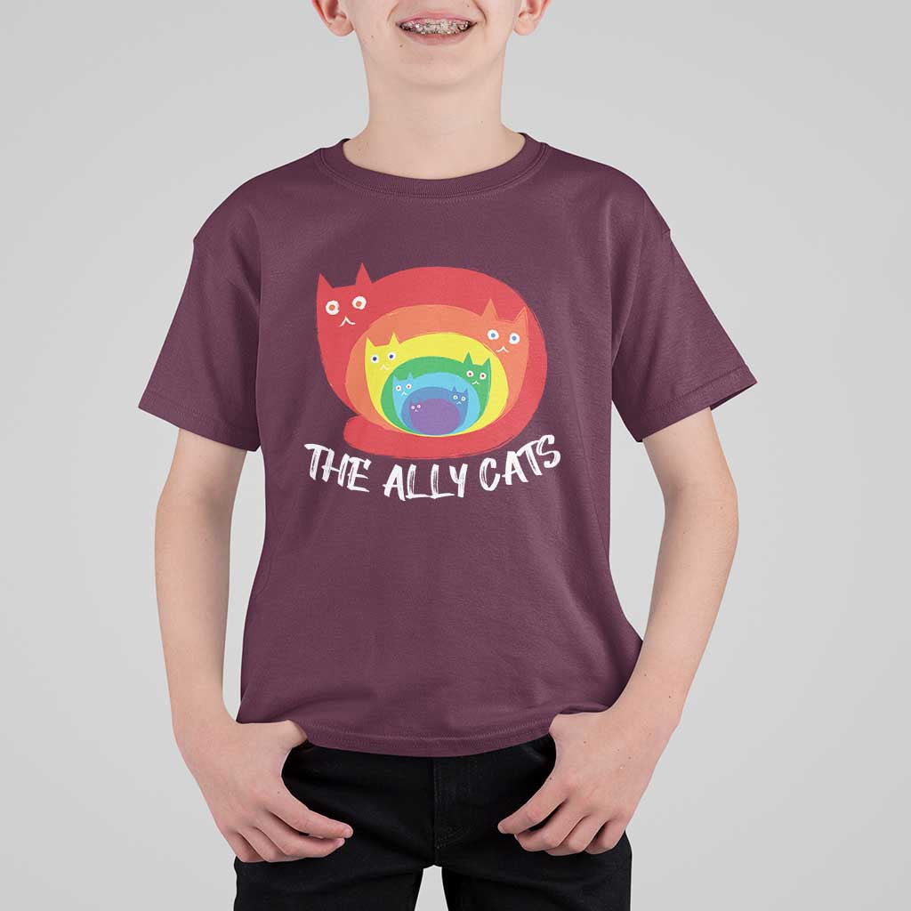 Funny LGBT The Ally Cats T Shirt For Kid Pride Month Rainbow Cat