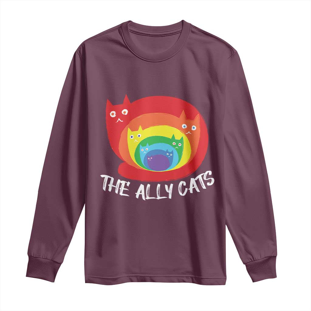 Funny LGBT The Ally Cats Long Sleeve Shirt Pride Month Rainbow Cat