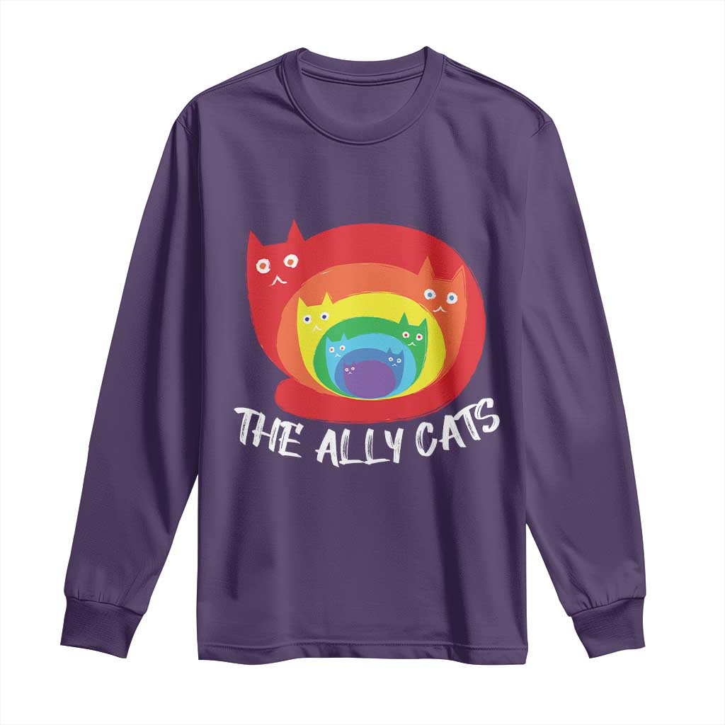 Funny LGBT The Ally Cats Long Sleeve Shirt Pride Month Rainbow Cat