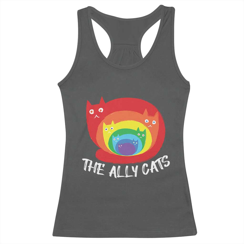 Funny LGBT The Ally Cats Racerback Tank Top Pride Month Rainbow Cat