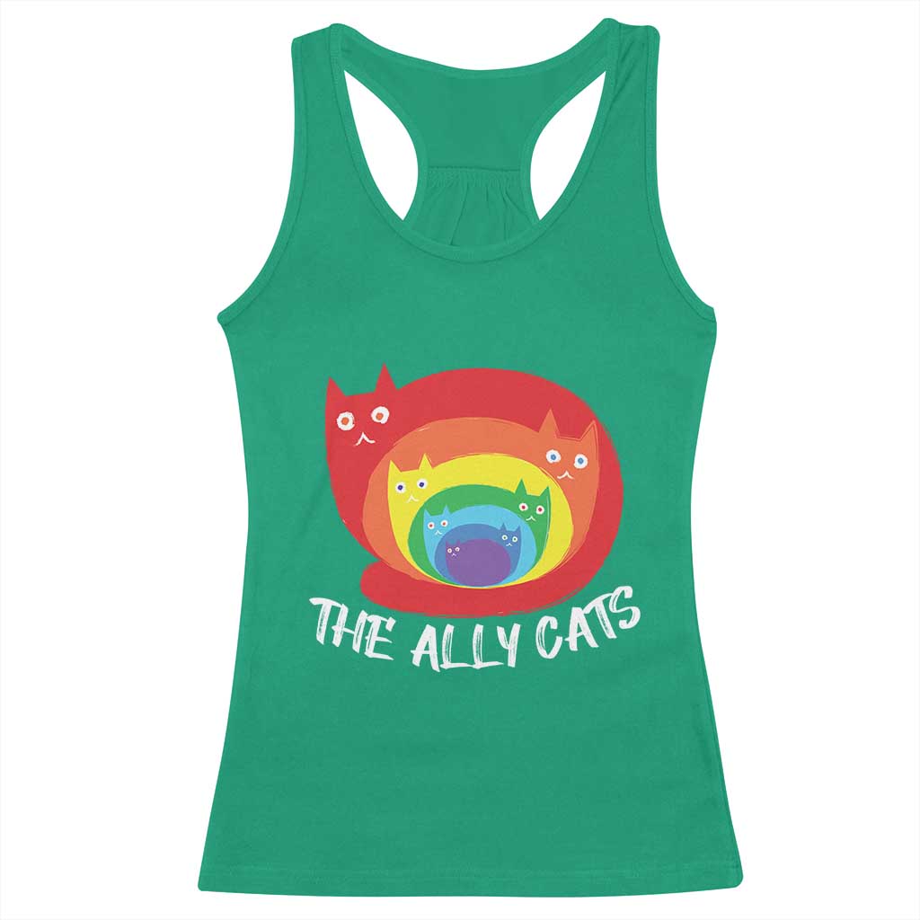 Funny LGBT The Ally Cats Racerback Tank Top Pride Month Rainbow Cat