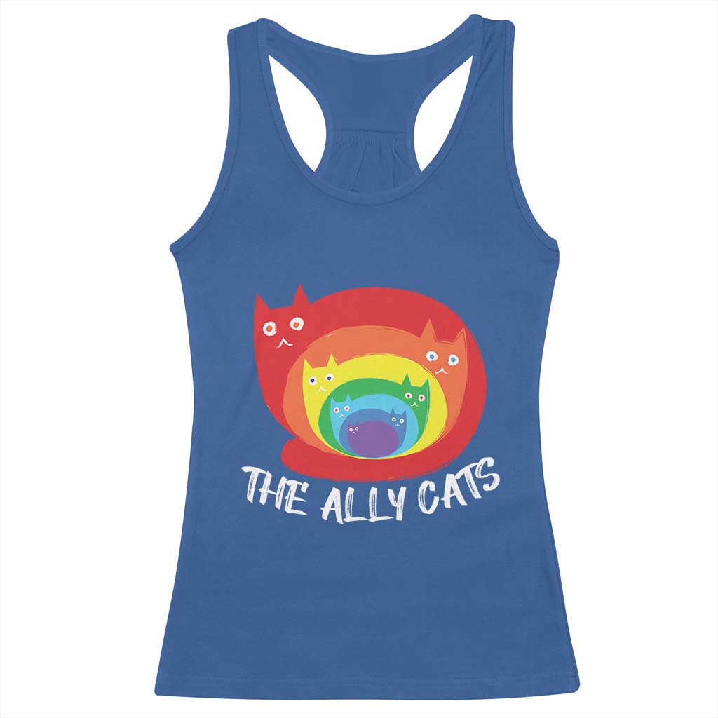 Funny LGBT The Ally Cats Racerback Tank Top Pride Month Rainbow Cat