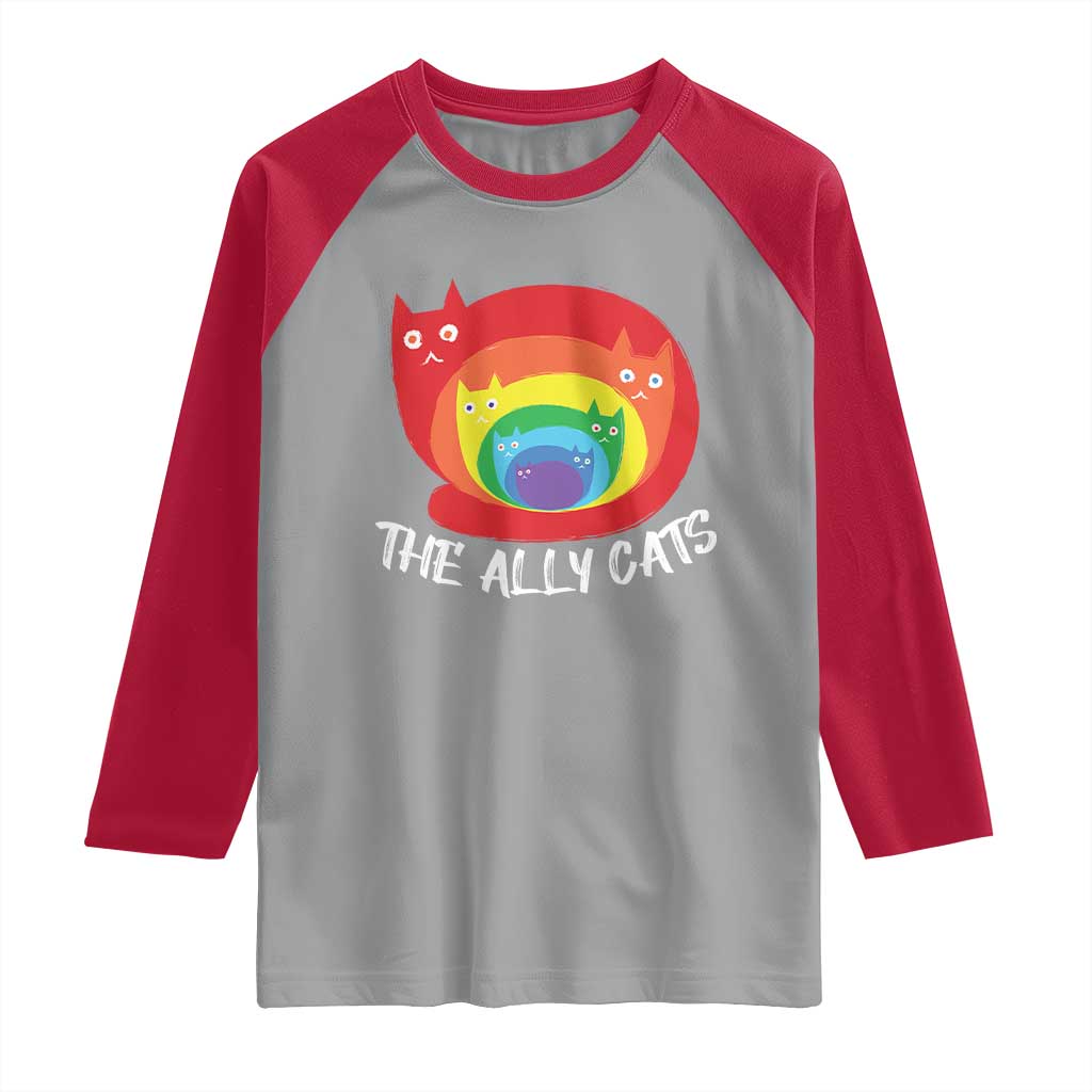 Funny LGBT The Ally Cats Raglan Shirt Pride Month Rainbow Cat