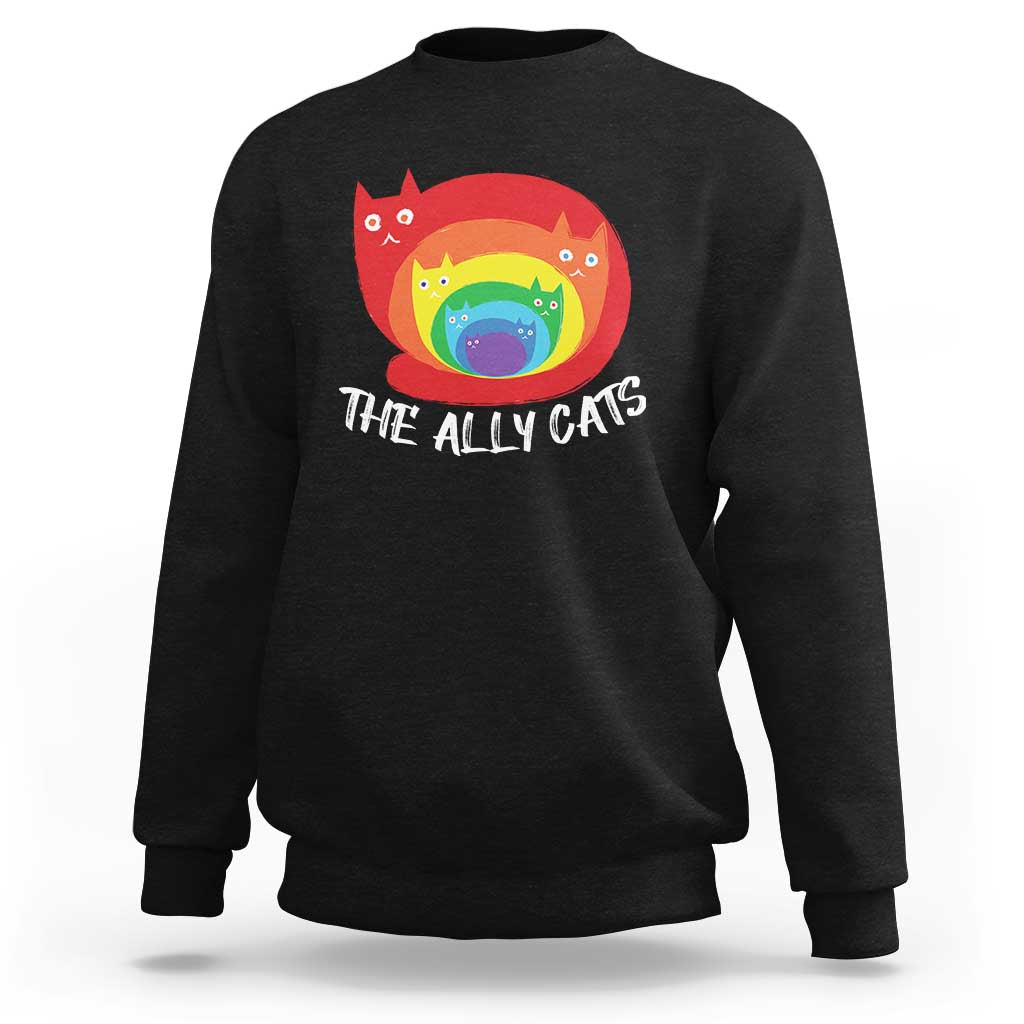 Funny LGBT The Ally Cats Sweatshirt Pride Month Rainbow Cat