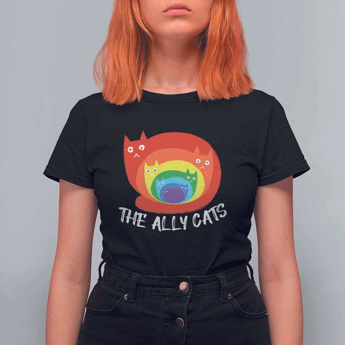 Funny LGBT The Ally Cats T Shirt For Women Pride Month Rainbow Cat