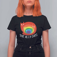 Funny LGBT The Ally Cats T Shirt For Women Pride Month Rainbow Cat