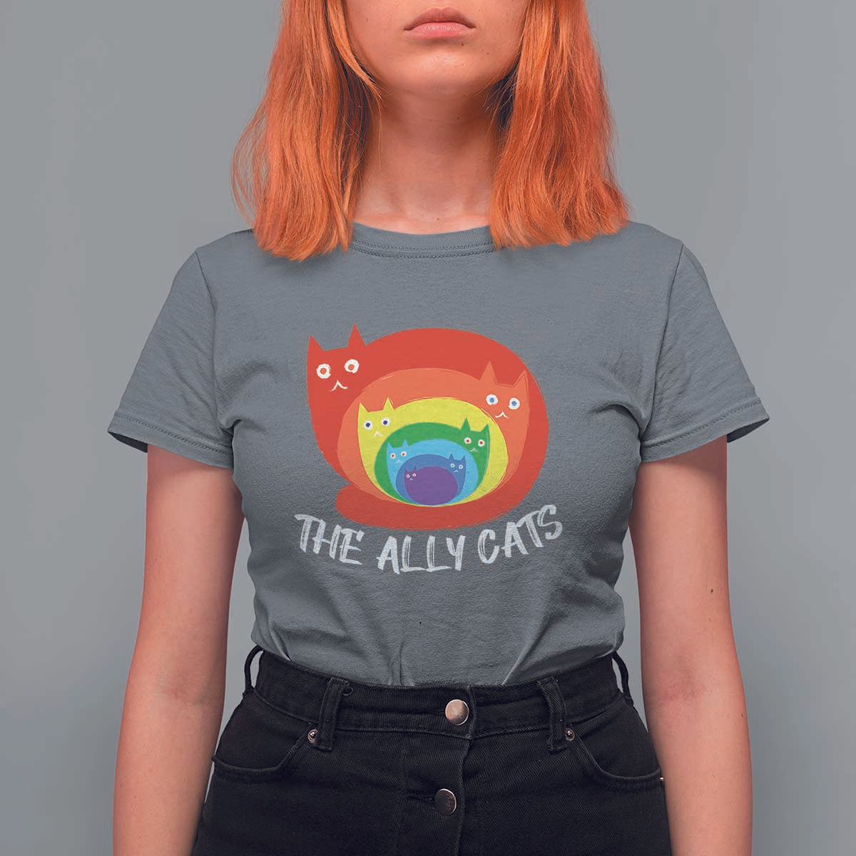 Funny LGBT The Ally Cats T Shirt For Women Pride Month Rainbow Cat