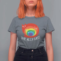 Funny LGBT The Ally Cats T Shirt For Women Pride Month Rainbow Cat