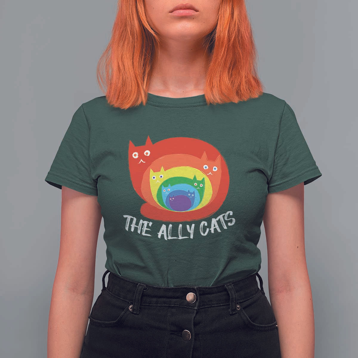 Funny LGBT The Ally Cats T Shirt For Women Pride Month Rainbow Cat