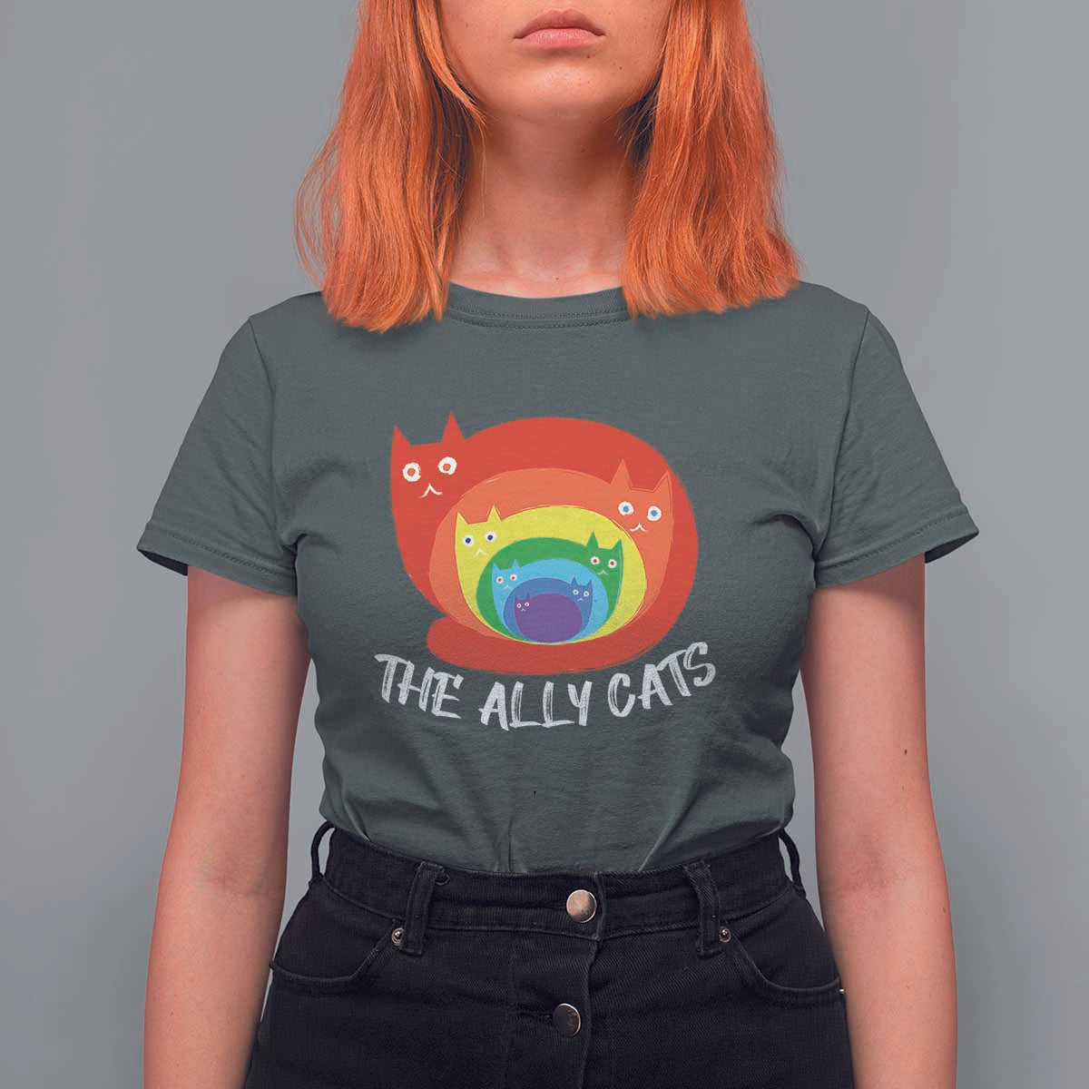Funny LGBT The Ally Cats T Shirt For Women Pride Month Rainbow Cat