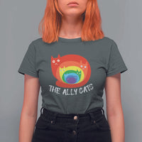 Funny LGBT The Ally Cats T Shirt For Women Pride Month Rainbow Cat