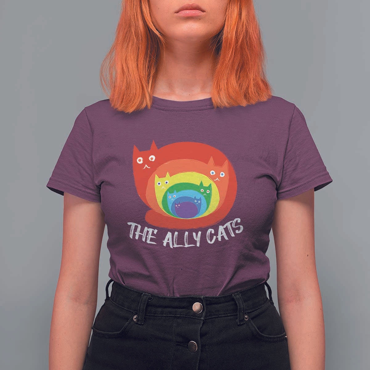 Funny LGBT The Ally Cats T Shirt For Women Pride Month Rainbow Cat